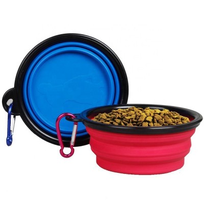 Travel Portable Food Water sublimation  Collapsible Dog Bowls With Free Carabiners