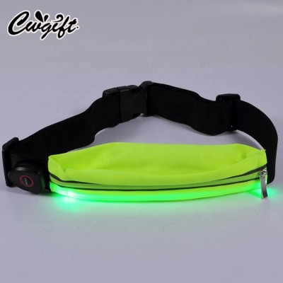 LED Light up Flashing Waterproof Running Belt USB Rechargeable Sport Waist Bag with Zipper