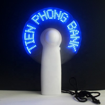 wholesale factory custom message led flashing programmable hand portable display battery mini fan